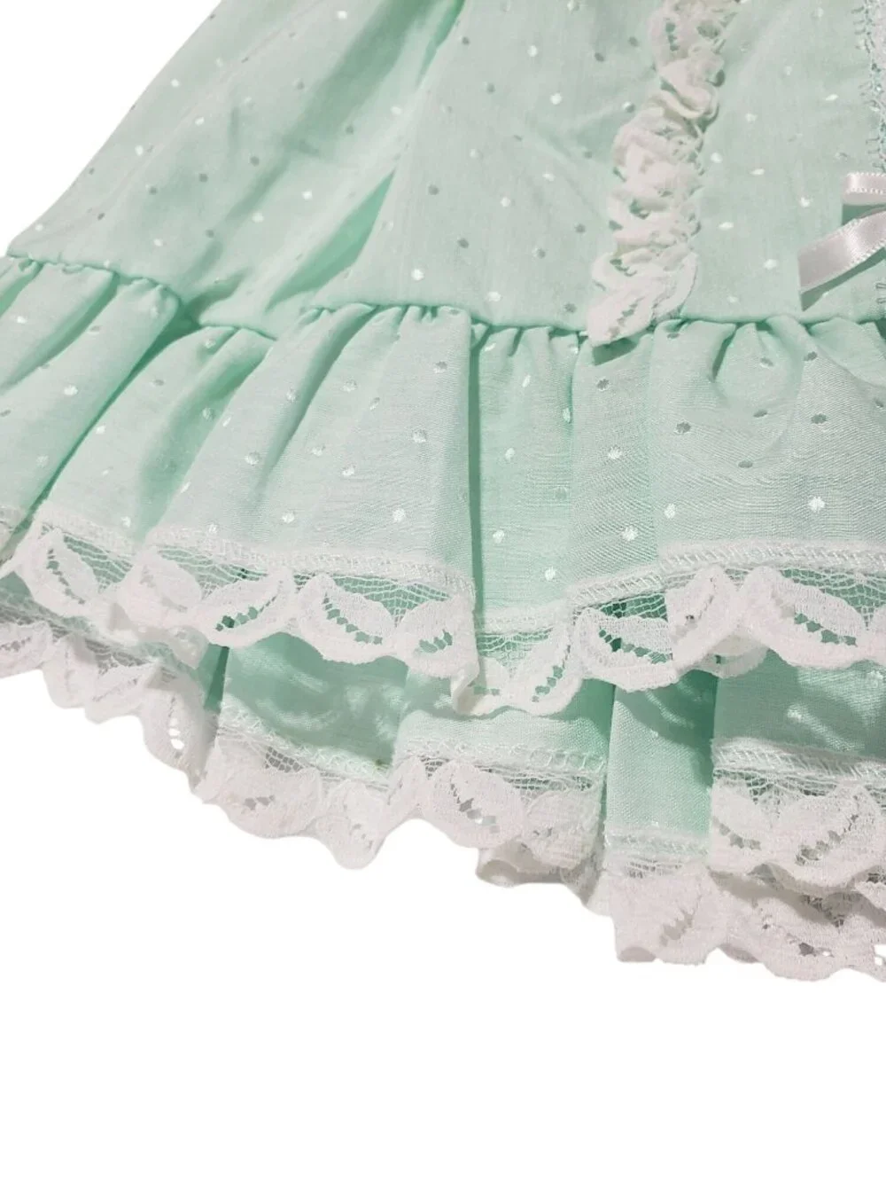 Vintage Mint Green White Lace Fancy Pageant Circle Baby Dress Frilly CottageCore